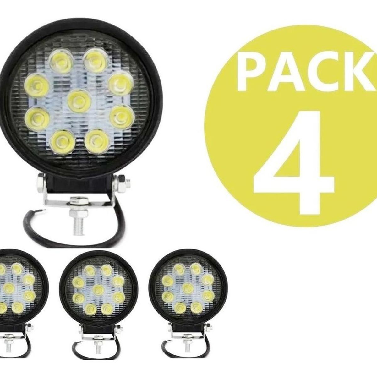GENERICO - Pack de 4 Focos LED Redondos 27W para Vehículos