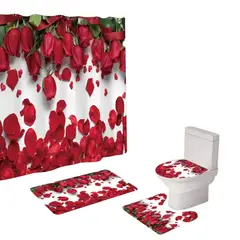 GENERICO - Juego De Baño Set De 4 Piezas Cortina + Tapa Wc + 2 Alfombra