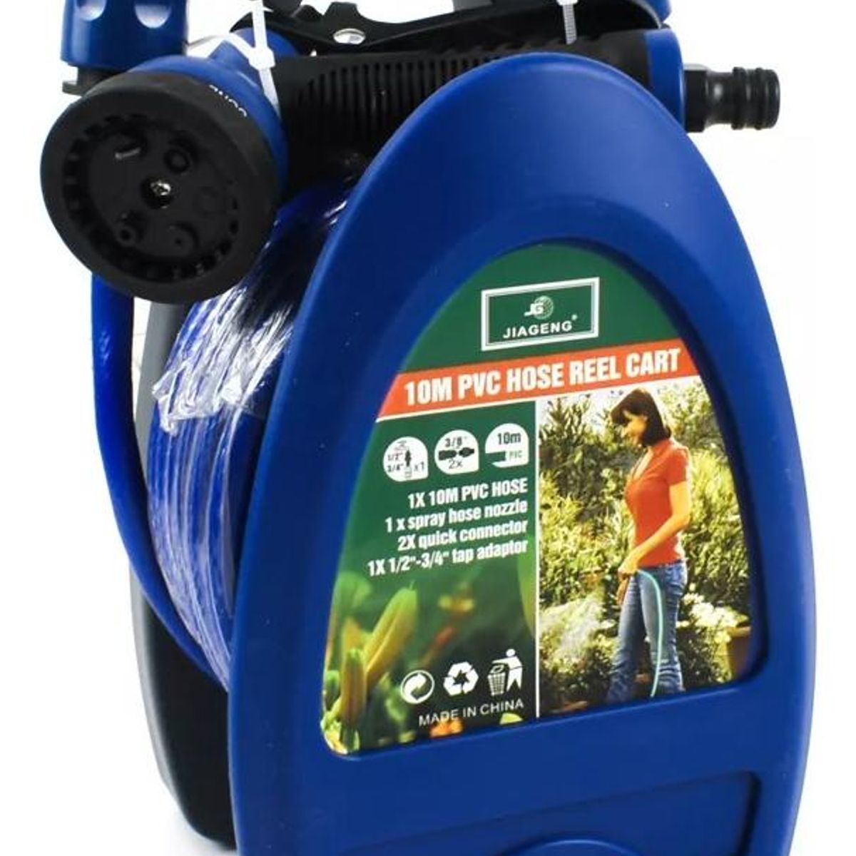 GENERICO - Manguera de Riego de Jardín Portátil 10mts con Carrete Azul