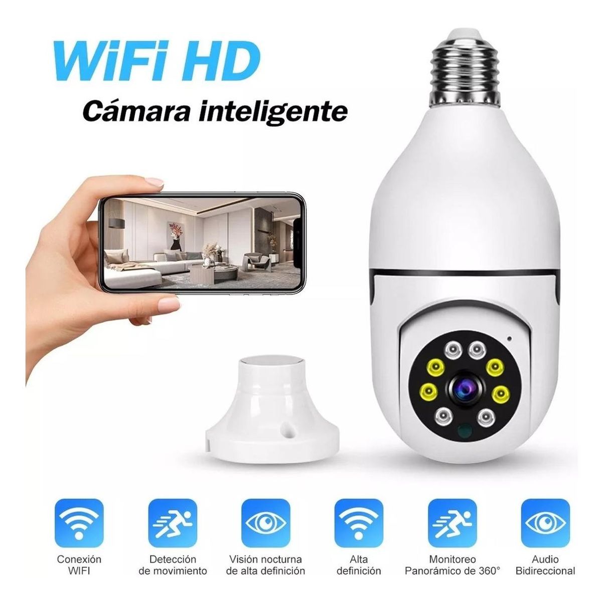 GENERICO - Ampolleta de Seguridad WiFi 13MP 360° con Detección de Movimiento