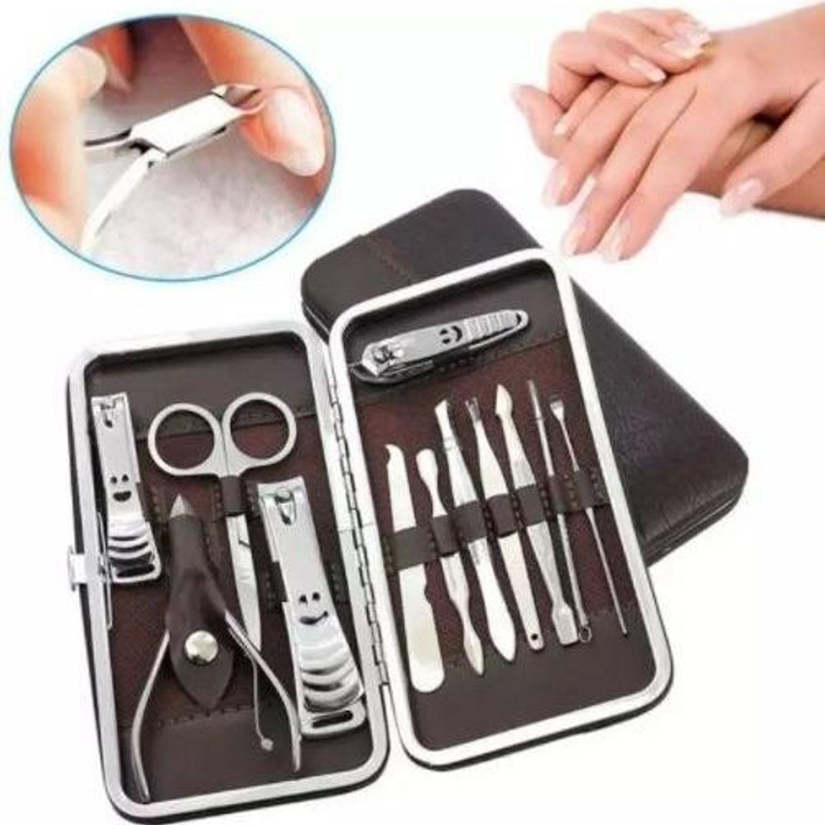 GENERICO - Estuche de Manicura y Pedicura 12 Piezas Acero Inoxidable