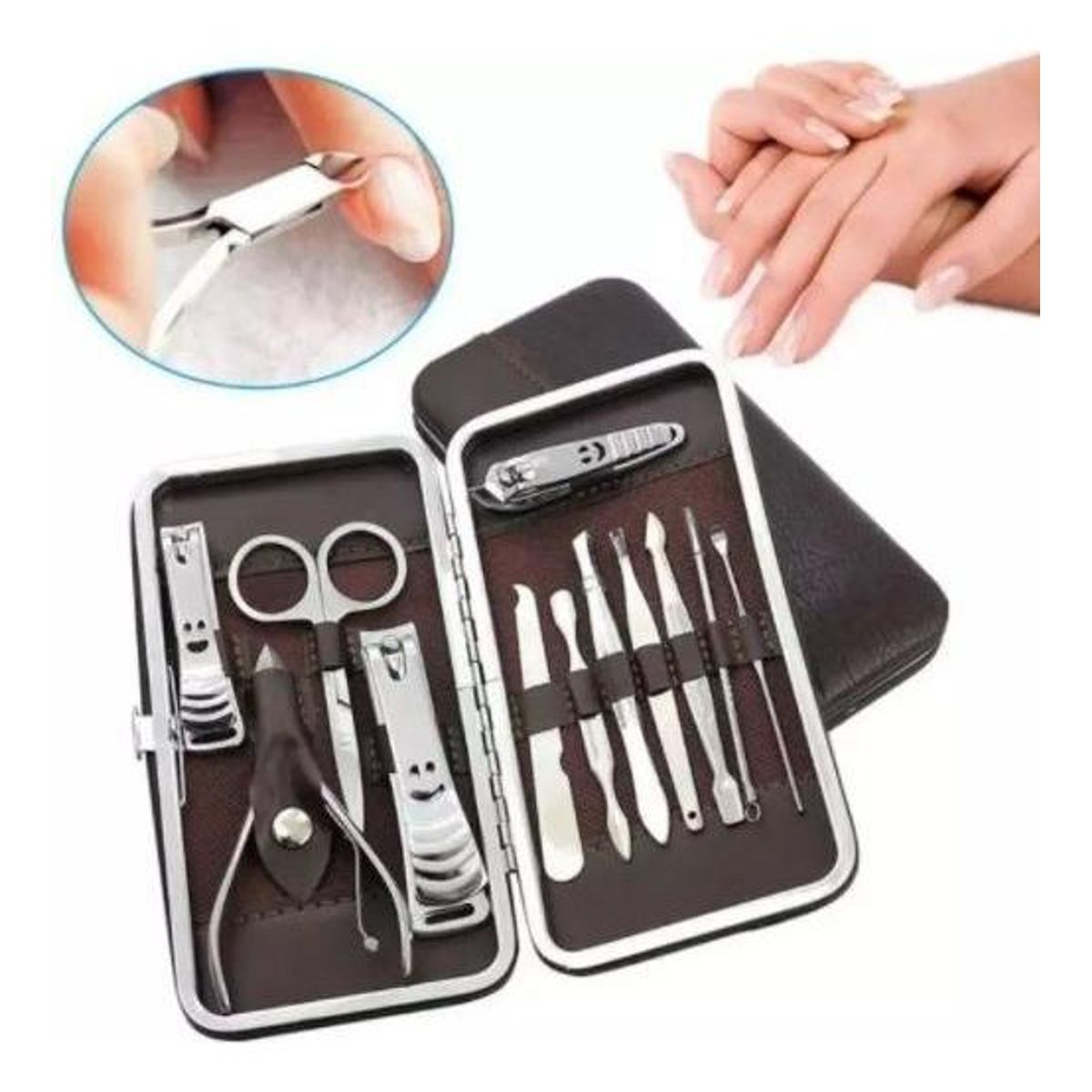 GENERICO - Estuche de Manicura y Pedicura 12 Piezas Acero Inoxidable