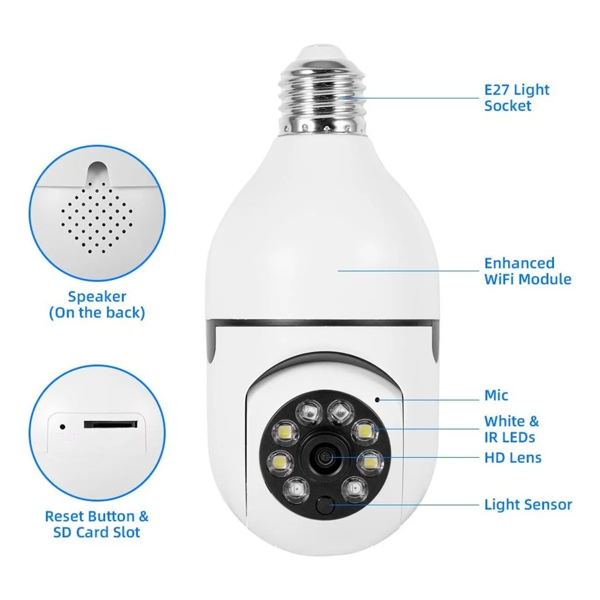 GENERICO - Cámara Ampolleta WiFi de Seguridad 360 para Exteriores.