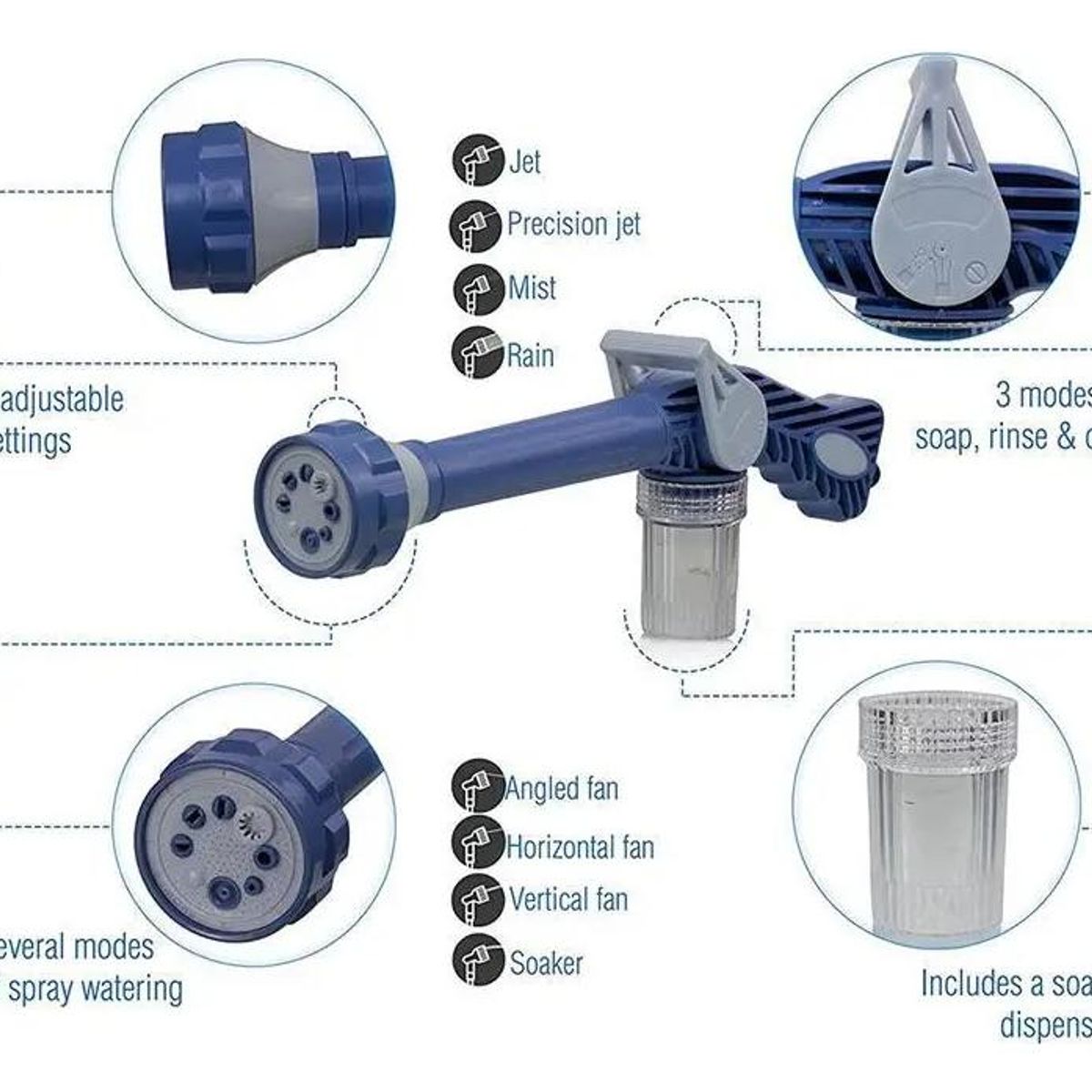 GENERICO - Pulverizador de Alta Presión para Manguera con 8 Configuraciones