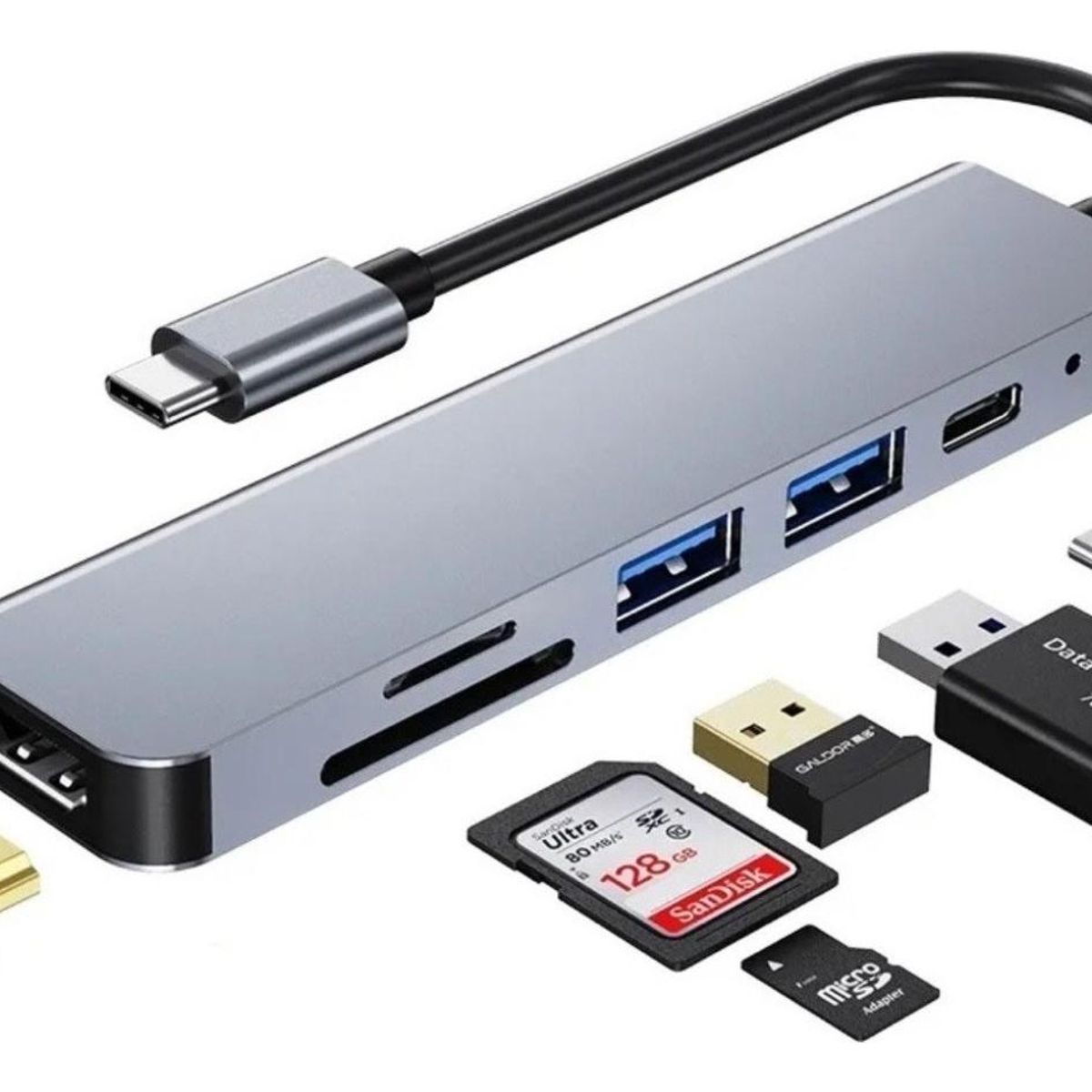 GENERICO - Hub Adaptador USB-C 6 en 1 con HDMI y 2x USB 30