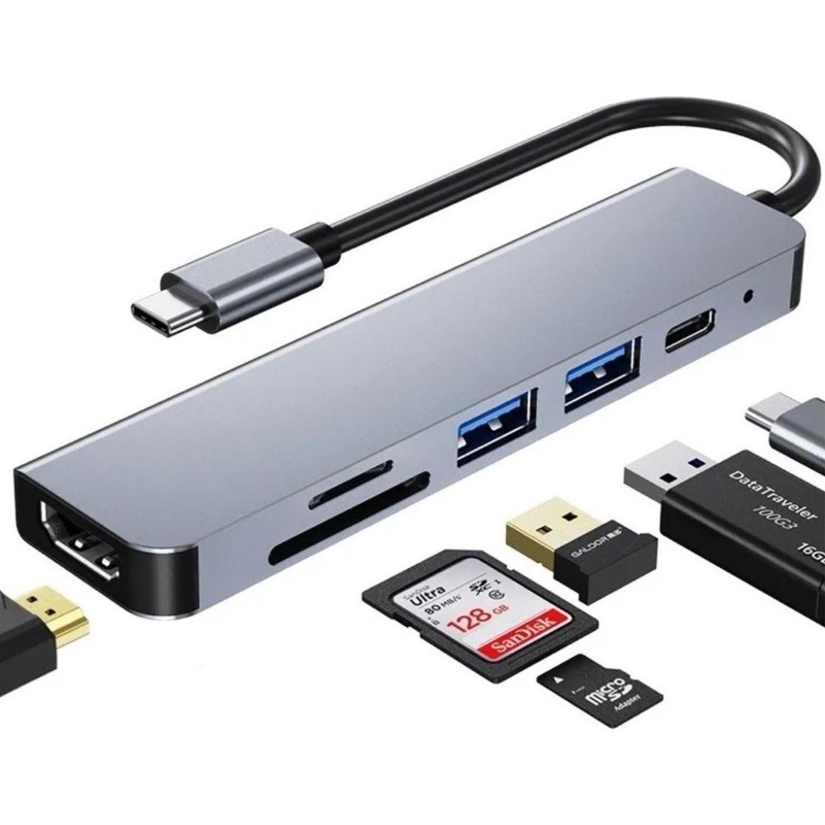 GENERICO - Hub Adaptador USB-C 6 en 1 con HDMI y 2x USB 30
