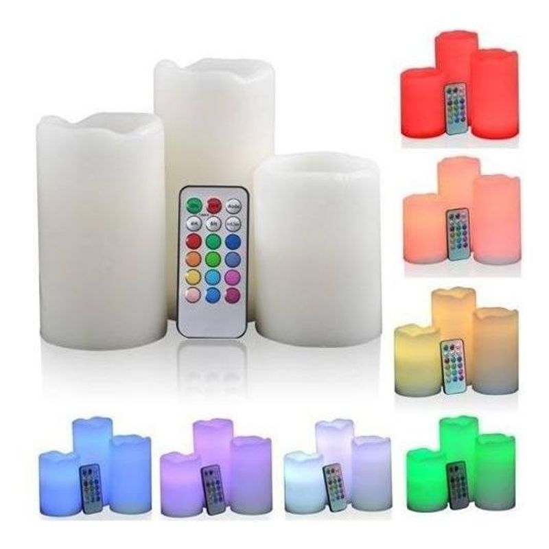 GENERICO - Set de Velas LED con Control Remoto - 3 Unidades Multicolores