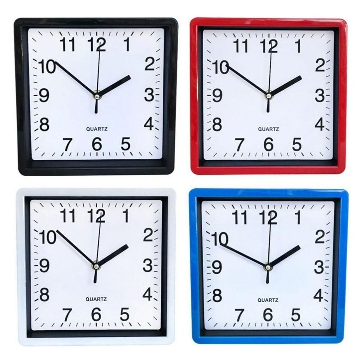 GENERICO - Reloj de Pared Cuadrado Silencioso 20 cm con Movimiento de Cuarzo