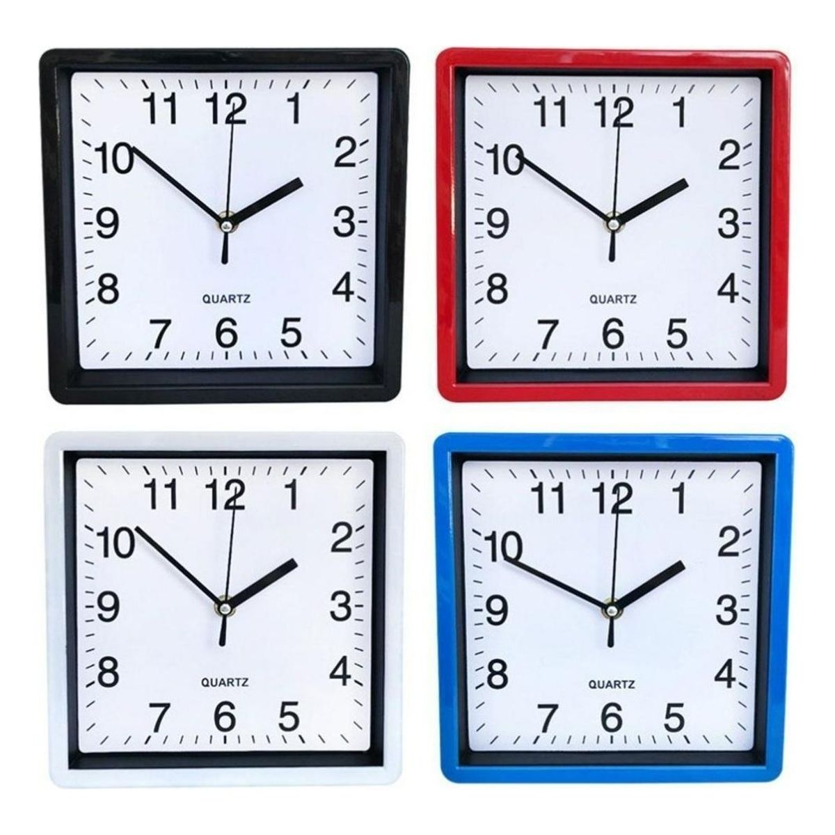 GENERICO - Reloj de Pared Cuadrado Silencioso 20 cm con Movimiento de Cuarzo