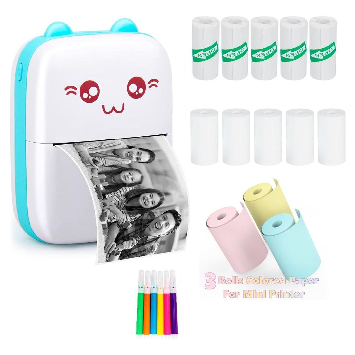GENERICO - Mini Impresora Térmica Bluetooth con Rollos de Papel