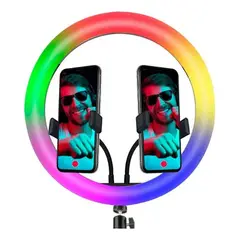 GENERICO - Aro de Luz Multicolor de 12 Pulgadas con Soporte Doble
