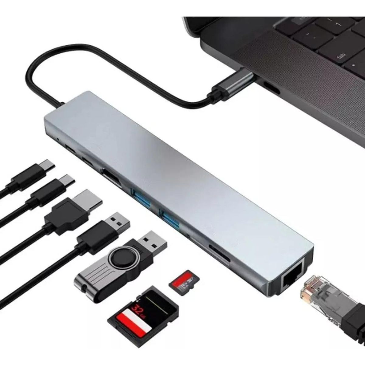 GENERICO - Adaptador Multipuerto Hub Tipo C 8 en 1 con HDMI y USB