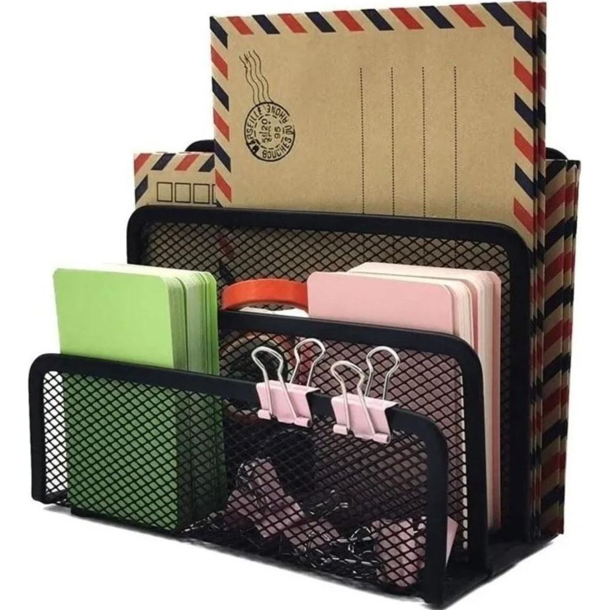 GENERICO - Organizador Metálico Mini para Documentos Negro o Plateado