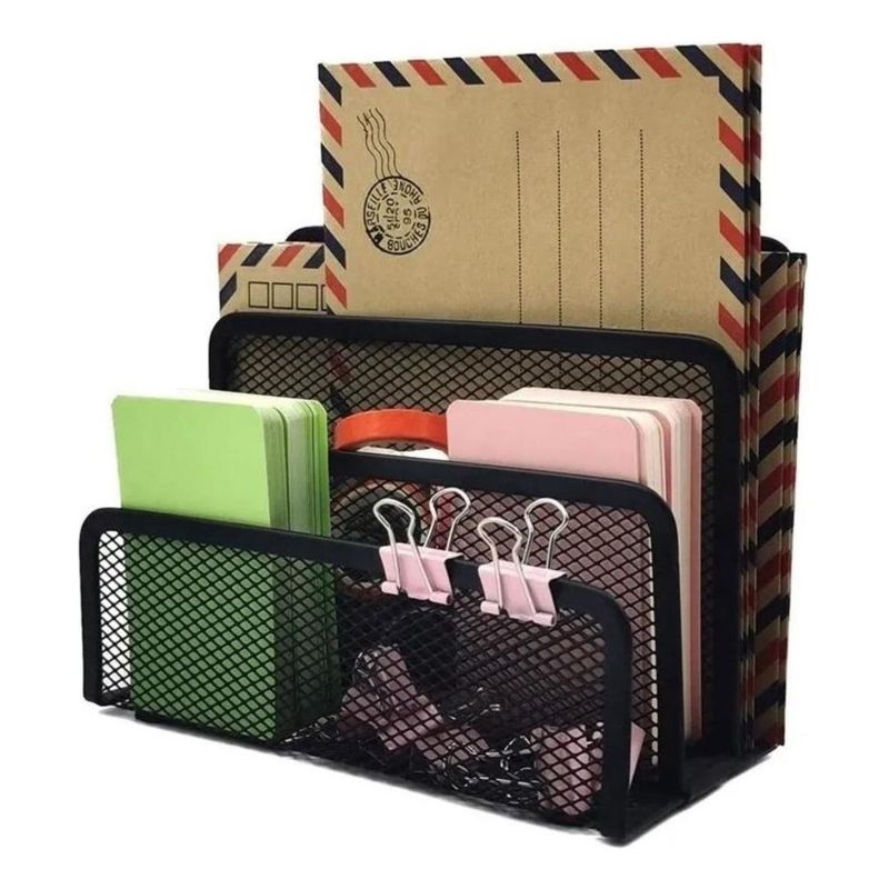 GENERICO - Organizador Metálico Mini para Documentos Negro o Plateado