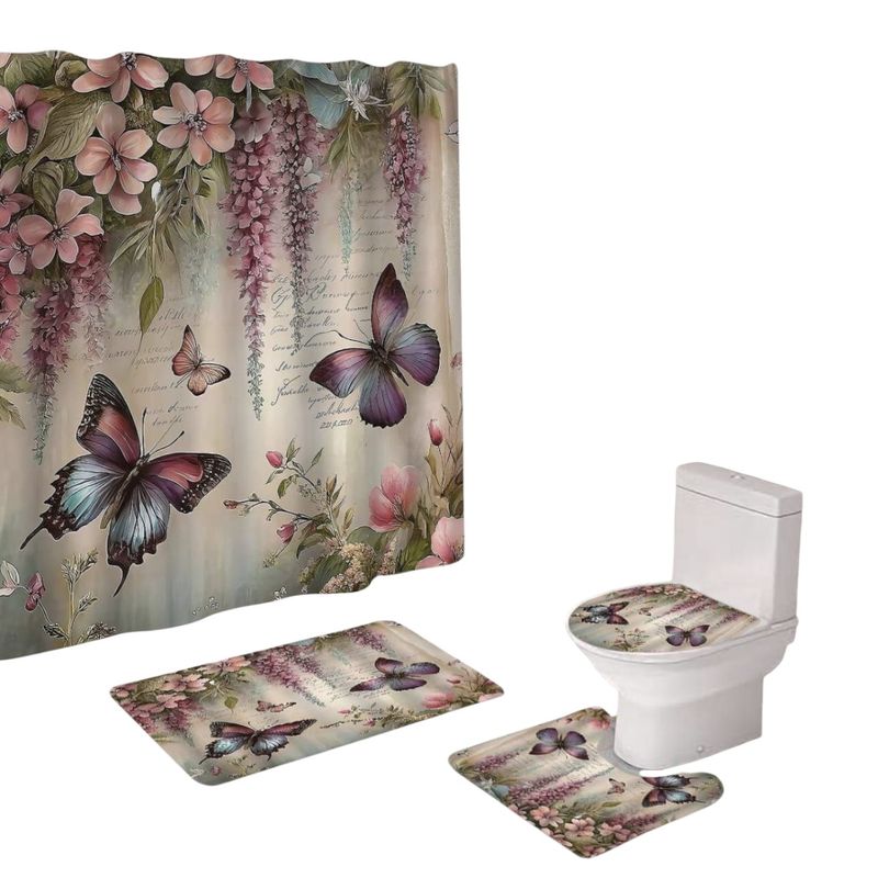 GENERICO - Juego De Baño Set De 4 Piezas Cortina + Tapa Wc + 2 Alfombra