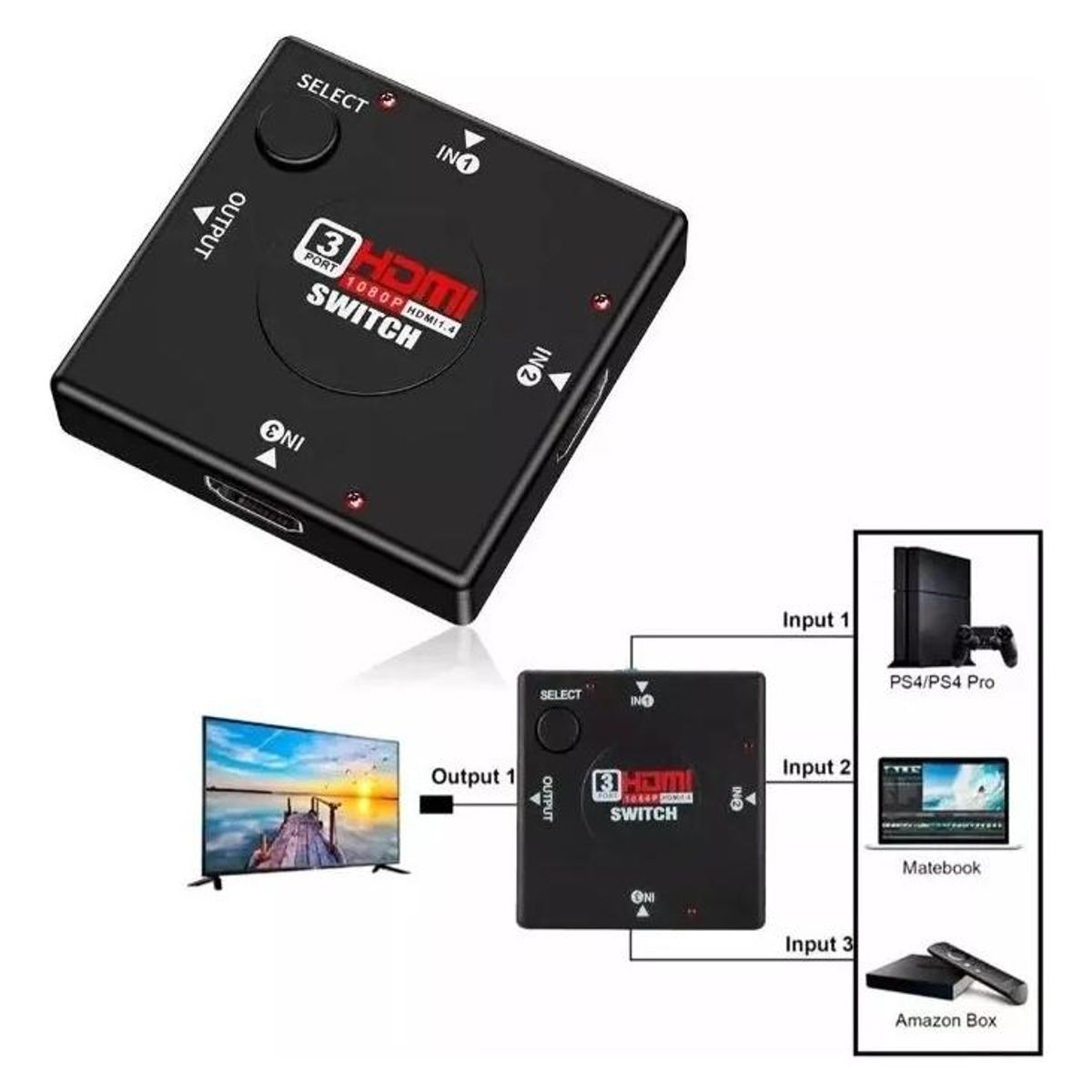 GENERICO - Switch HDMI 3x1 Full HD 1080p con Selección Fácil