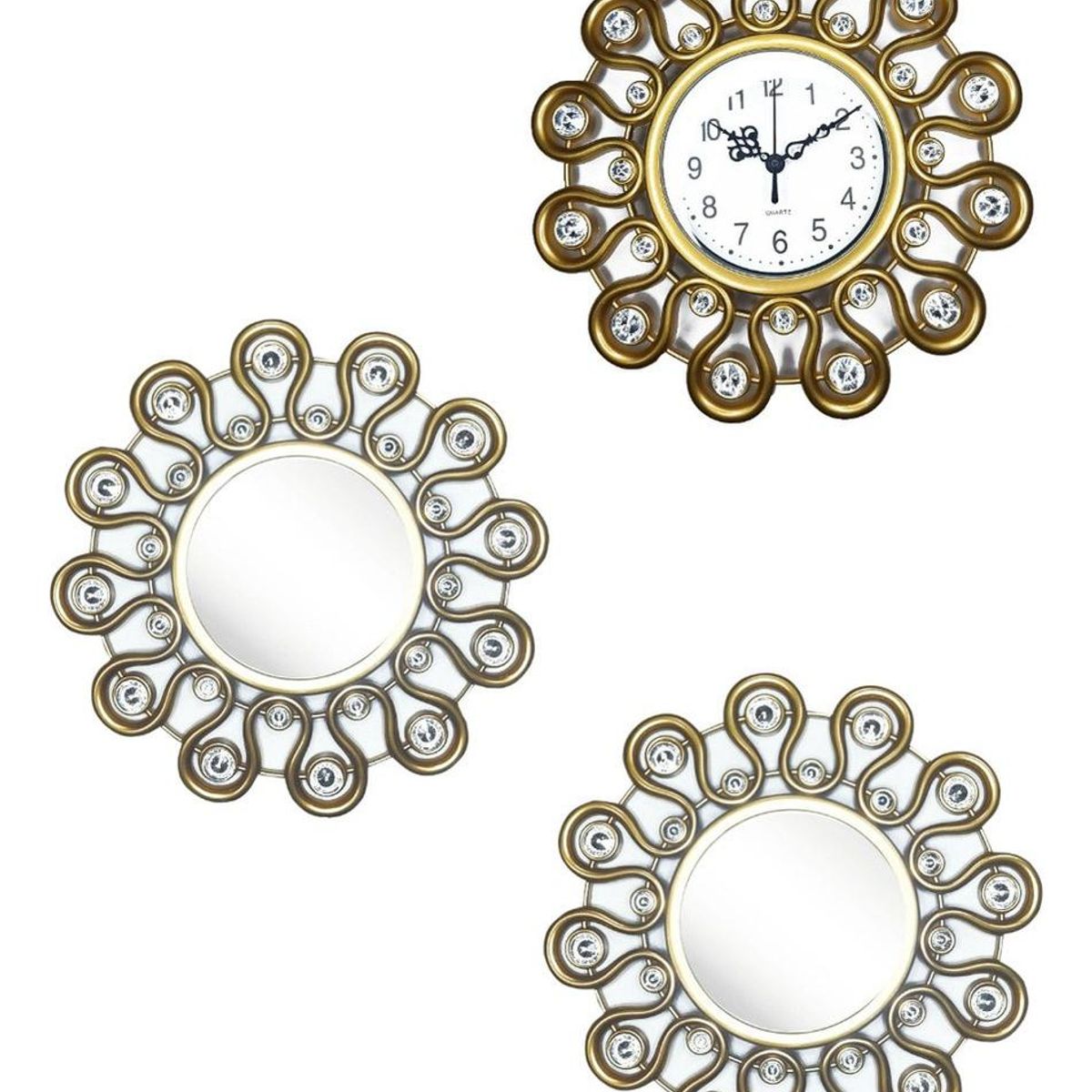 GENERICO - Reloj de Pared Silencioso 25 cm con 2 Espejos Decorativos