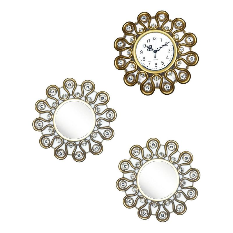 GENERICO - Reloj de Pared Silencioso 25 cm con 2 Espejos Decorativos