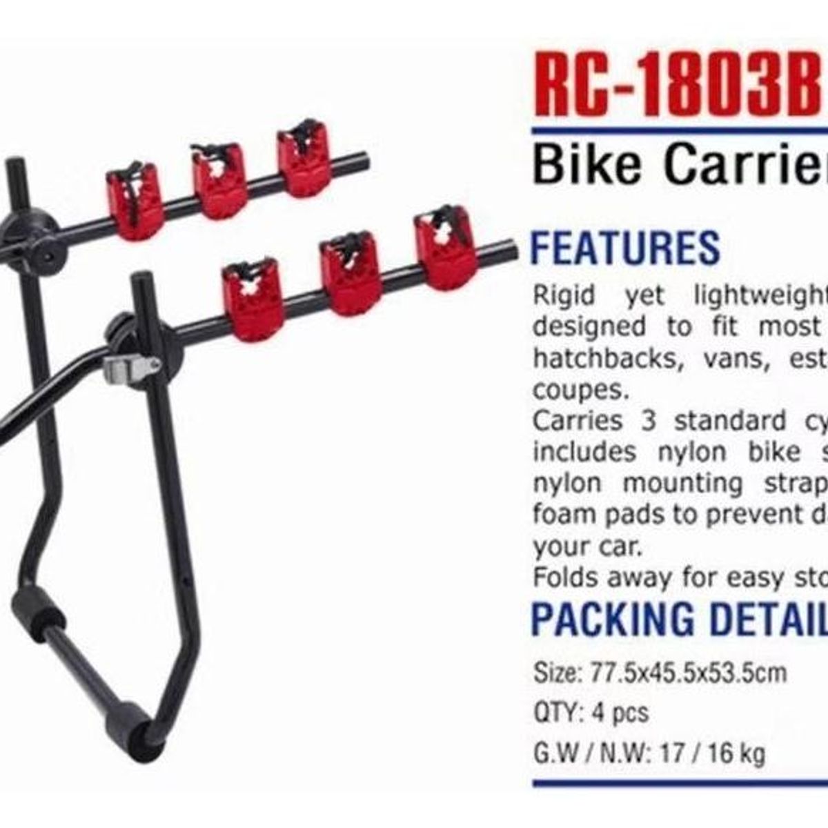 GENERICO - Portabicicletas Rack Soporte para 3 Bicicletas Hatchback