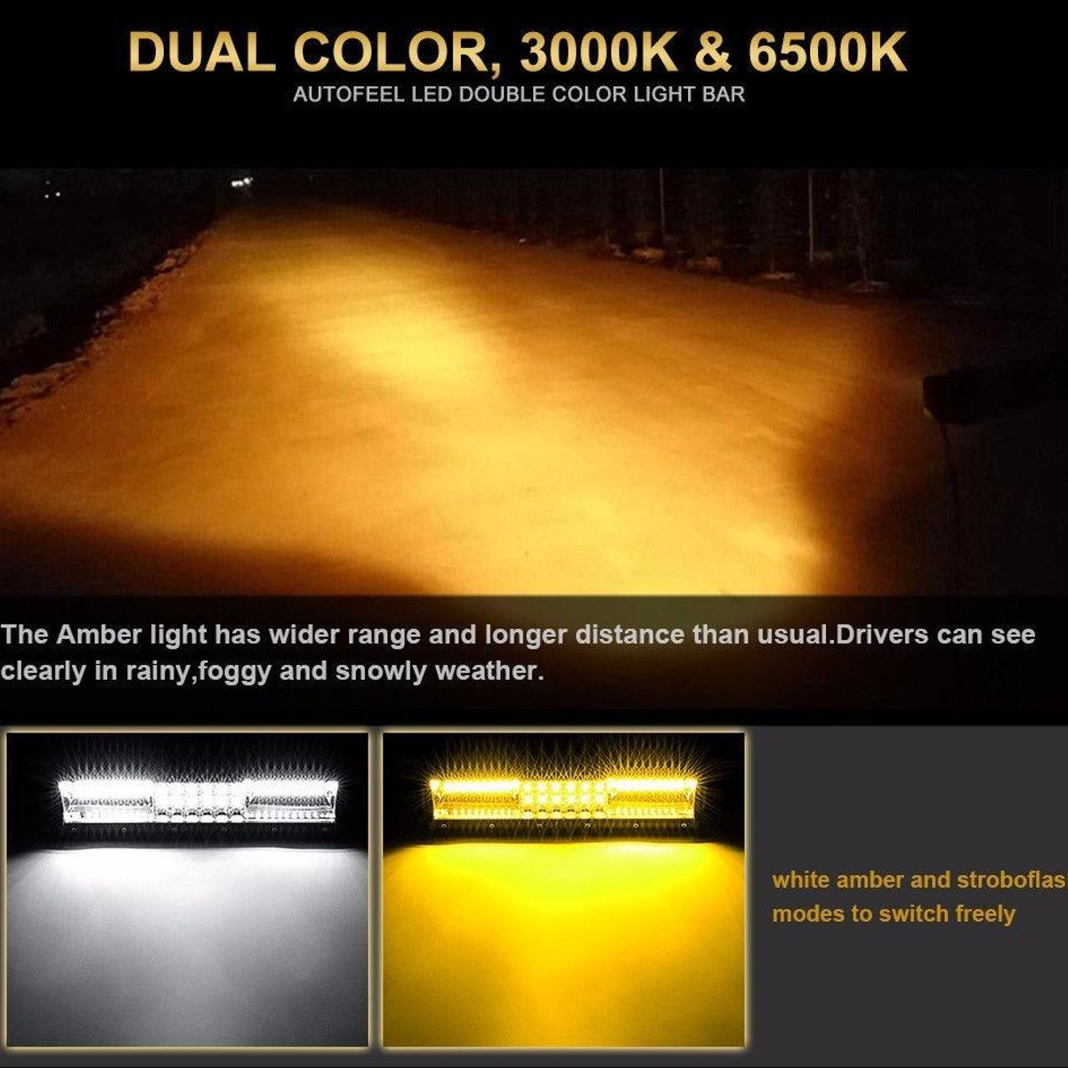 GENERICO - Barras LED Bicolor 180W 12" Ámbar y Blanco 4D COB CREE