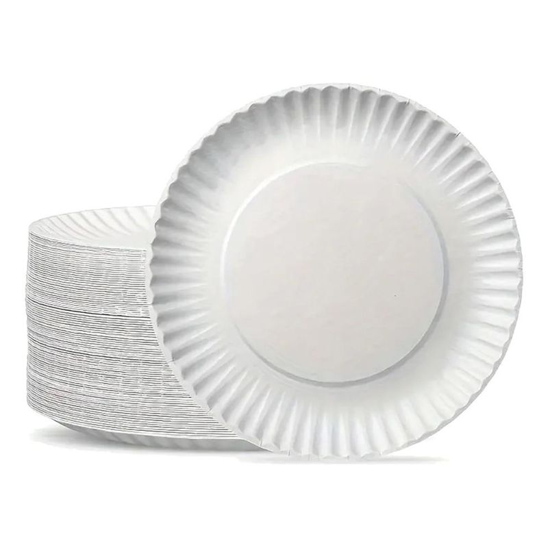 GENERICO - Pack de 100 Platos Desechables de Cartón Blanco de 18 cm