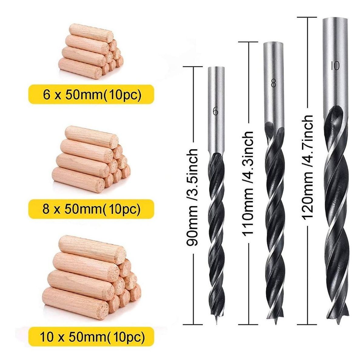 GENERICO - Plantilla de Carpintería con Brocas para Tarugos