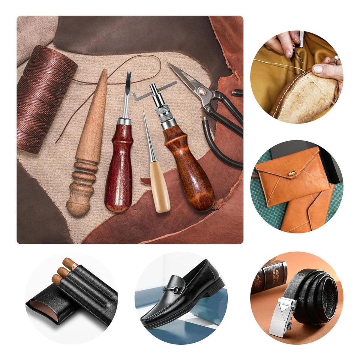 GENERICO - Kit de Herramientas de Cuero - 19 Piezas para Artesanía
