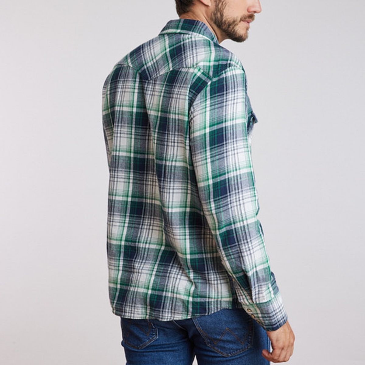 WRANGLER - Camisa Hombre Western Shirt Green Blue Plaid