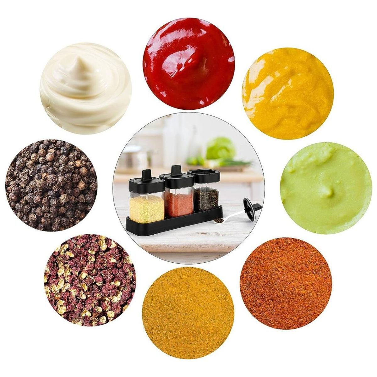 GENERICO - Set de Especieros de Vidrio 3 Piezas - Diseño Elegante