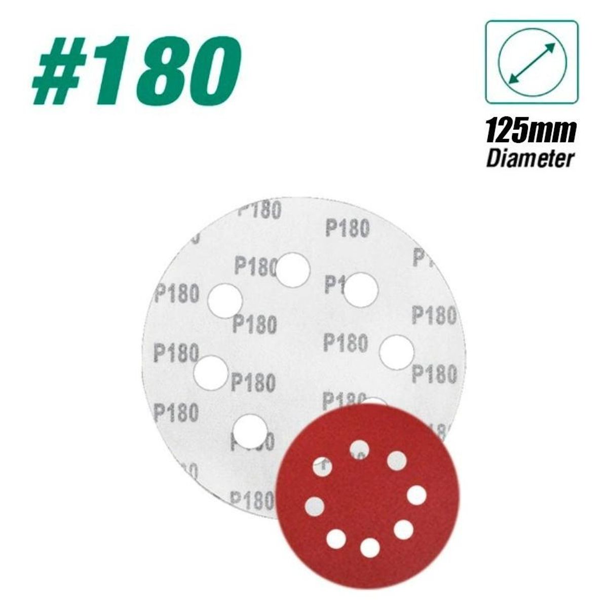 GENERICO - Set de 100 Lijas 180 Velcro 125 mm con Orificios