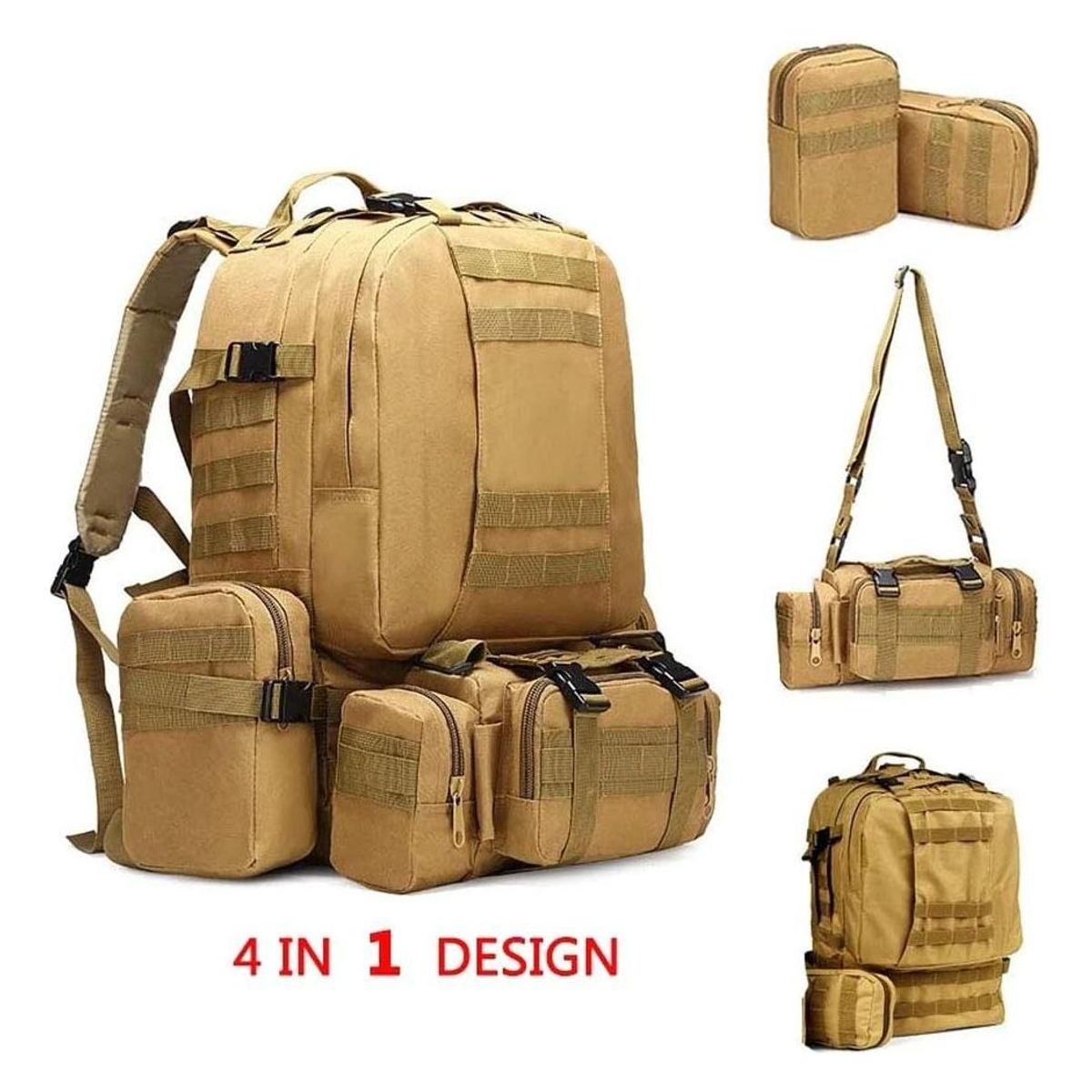 GENERICO - Mochila Táctica Militar Desmontable 50L con 3 Bolsas Molle