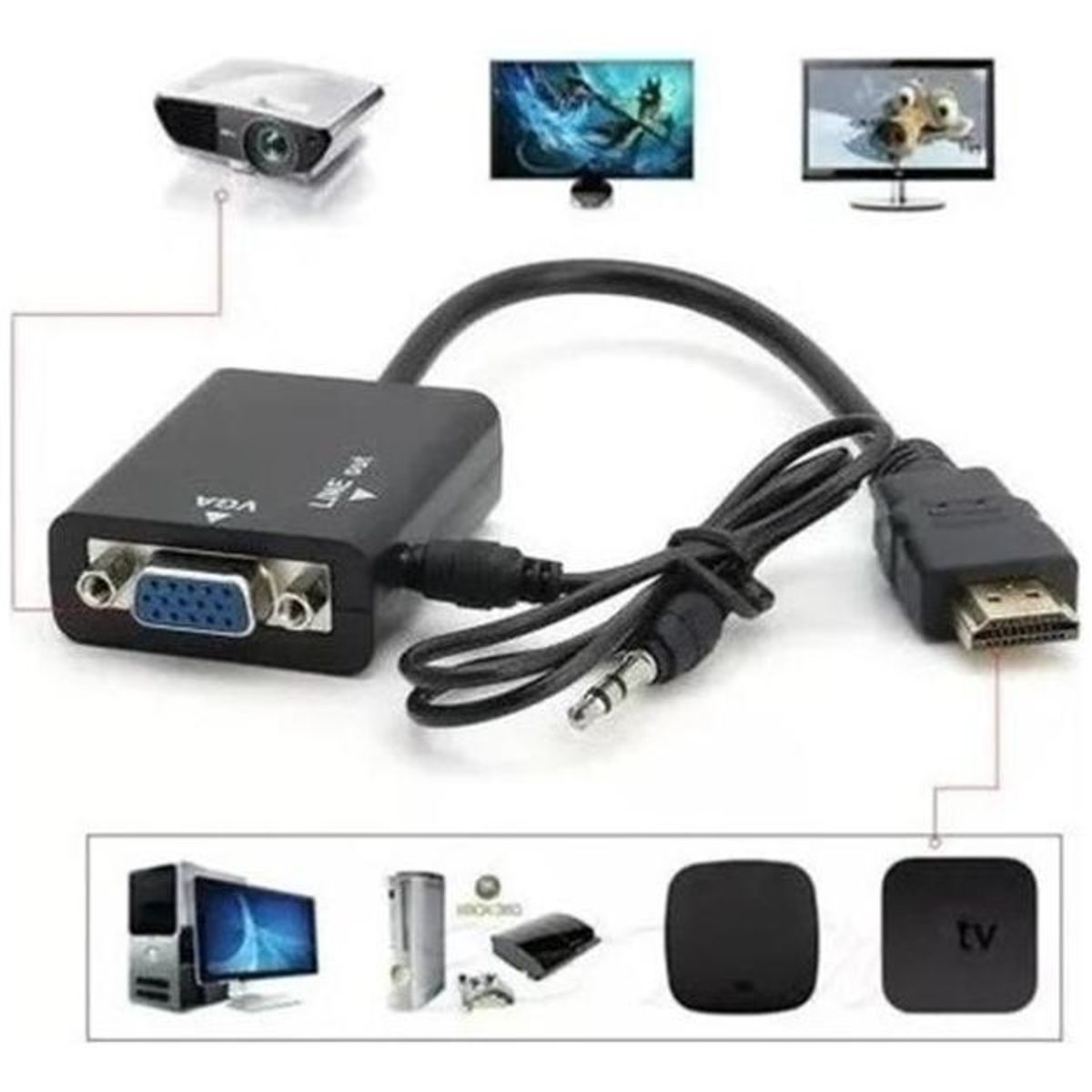 GENERICO - Adaptador HDMI a VGA con Audio HD Plug and Play