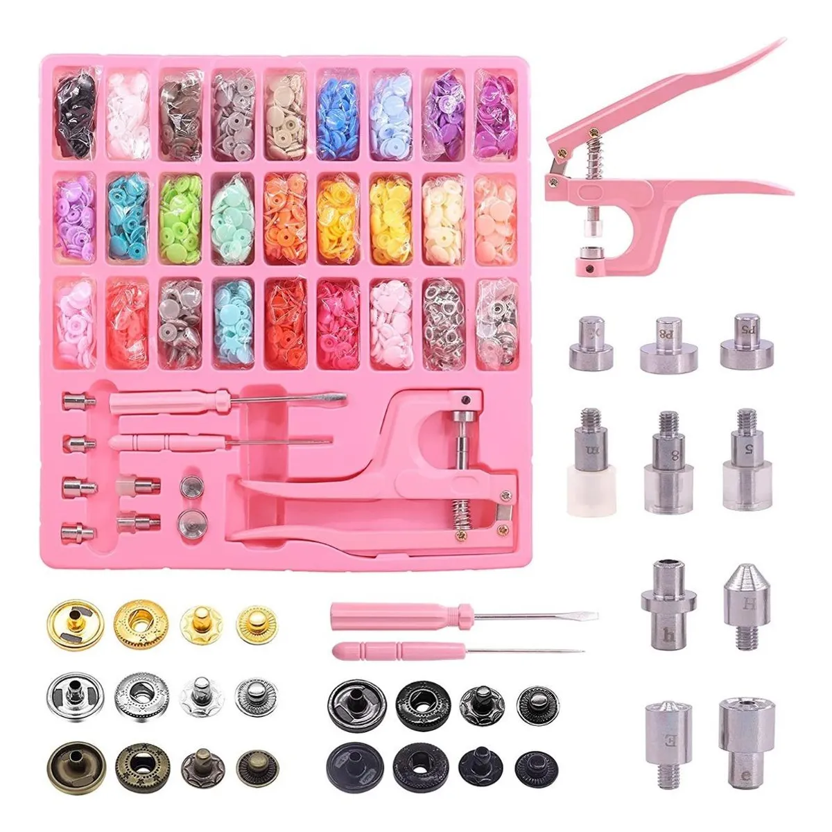 GENERICO - Kit de Broches a Presión de 24 Colores - Incluye Herramientas