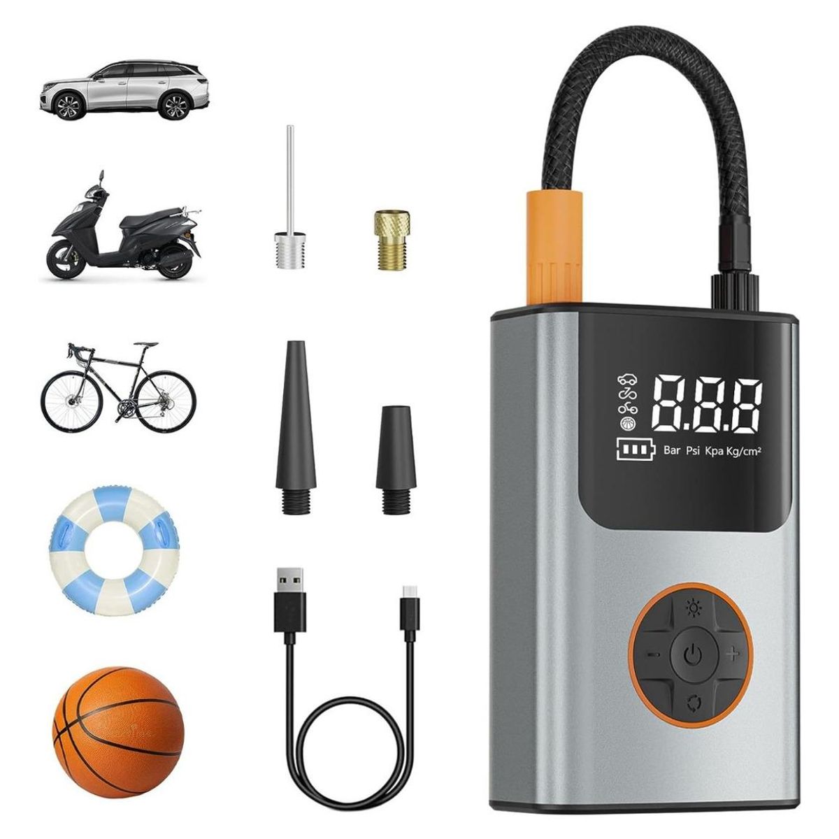 GENERICO - Compresor de Aire Portátil USB con Linterna LED y Batería