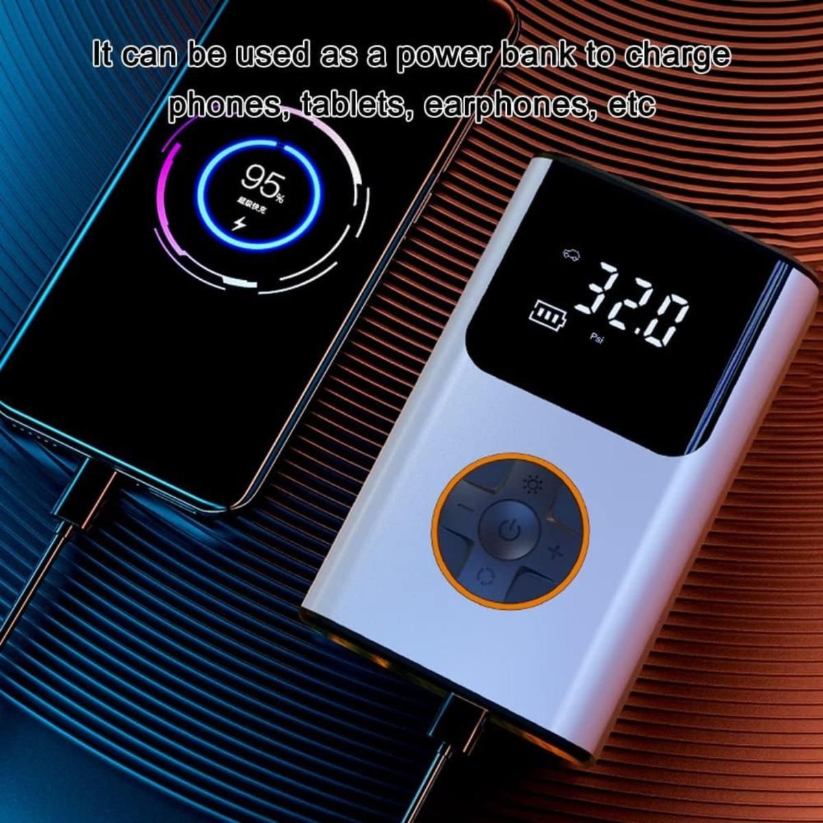 GENERICO - Compresor de Aire Portátil USB con Linterna LED y Batería