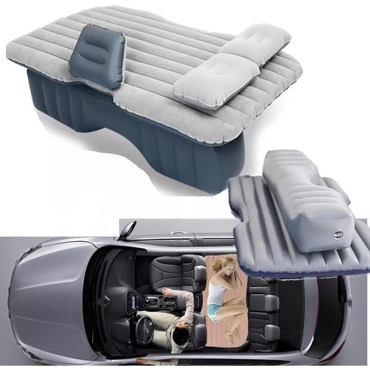GENERICO - Colchón Inflable Con Compresor 12V Y Almohadas Para Auto