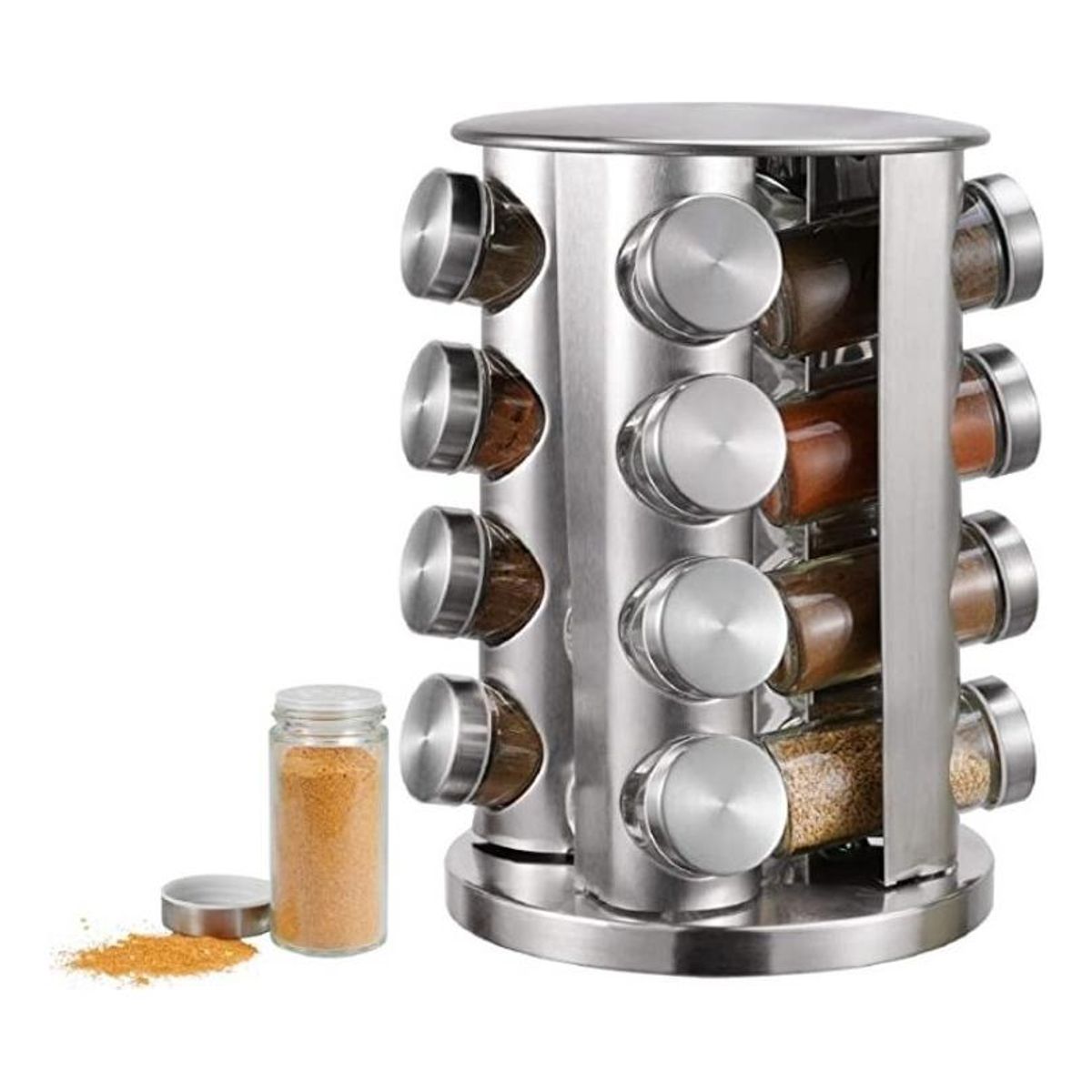 GENERICO - Especiero Giratorio de Acero Inoxidable con 14 Tarros