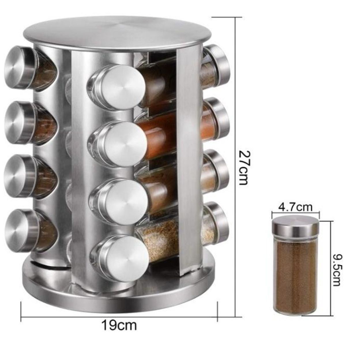 GENERICO - Especiero Giratorio de Acero Inoxidable con 14 Tarros
