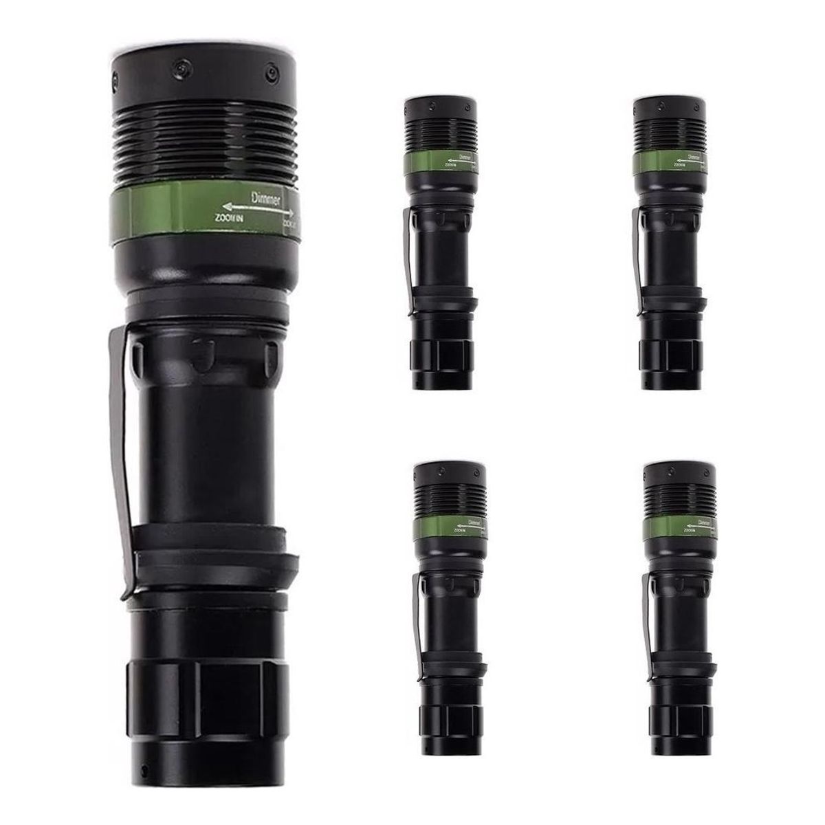 GENERICO - Pack de 5 Linternas Tácticas Zoom LED 1800 Lúmenes