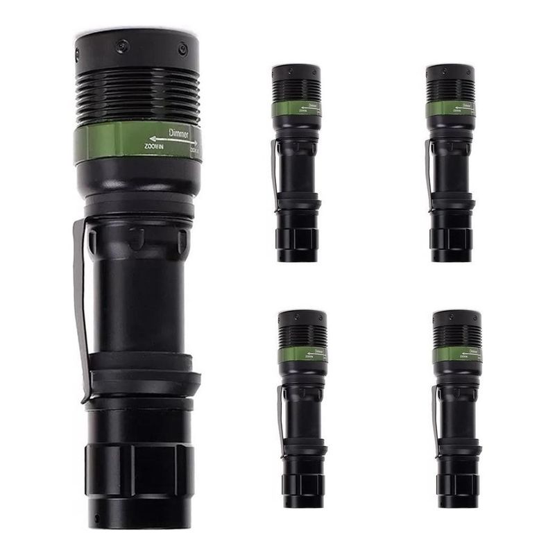 GENERICO - Pack de 5 Linternas Tácticas Zoom LED 1800 Lúmenes
