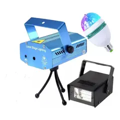 GENERICO - Pack 3 Luces de Fiesta Laser Estroboscópica y Ampolleta LED