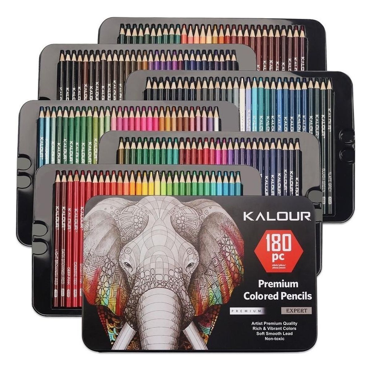 GENERICO - Set de 180 Lápices de Colores en Caja Metálica