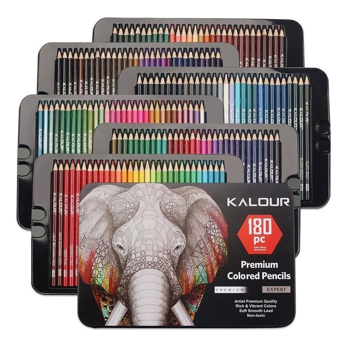 GENERICO - Set de 180 Lápices de Colores en Caja Metálica