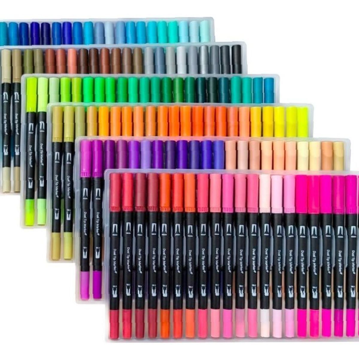 GENERICO - Marcadores de Doble Punta Tipo Pincel 132 Colores Vibrantes