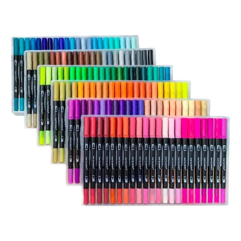 GENERICO - Marcadores de Doble Punta Tipo Pincel 132 Colores Vibrantes