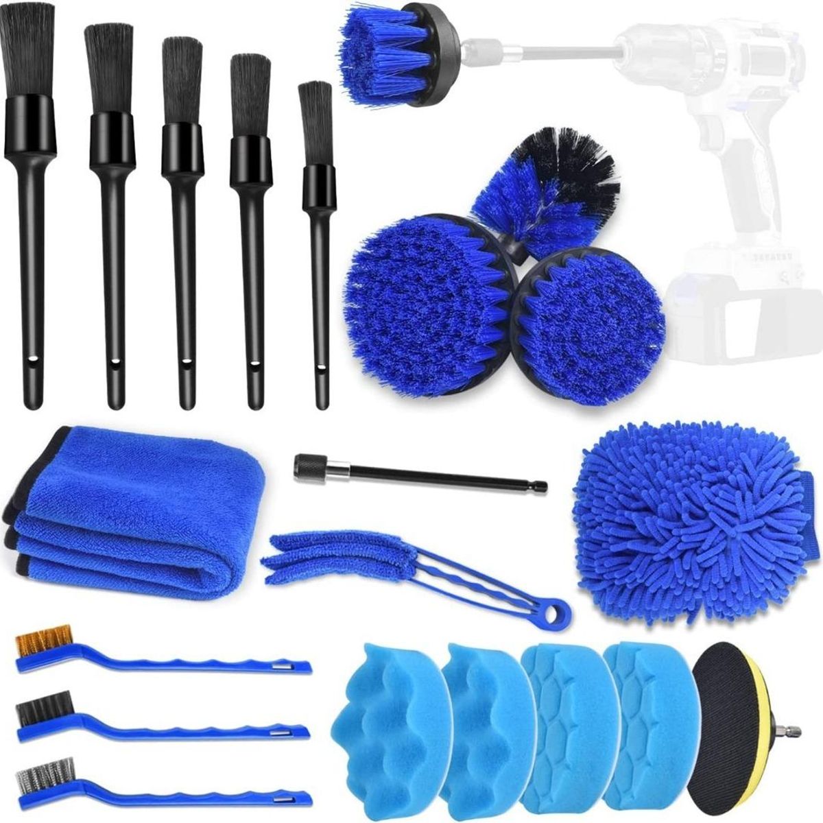 GENERICO - Kit de 21 Piezas para Limpieza y Pulido de Automóviles