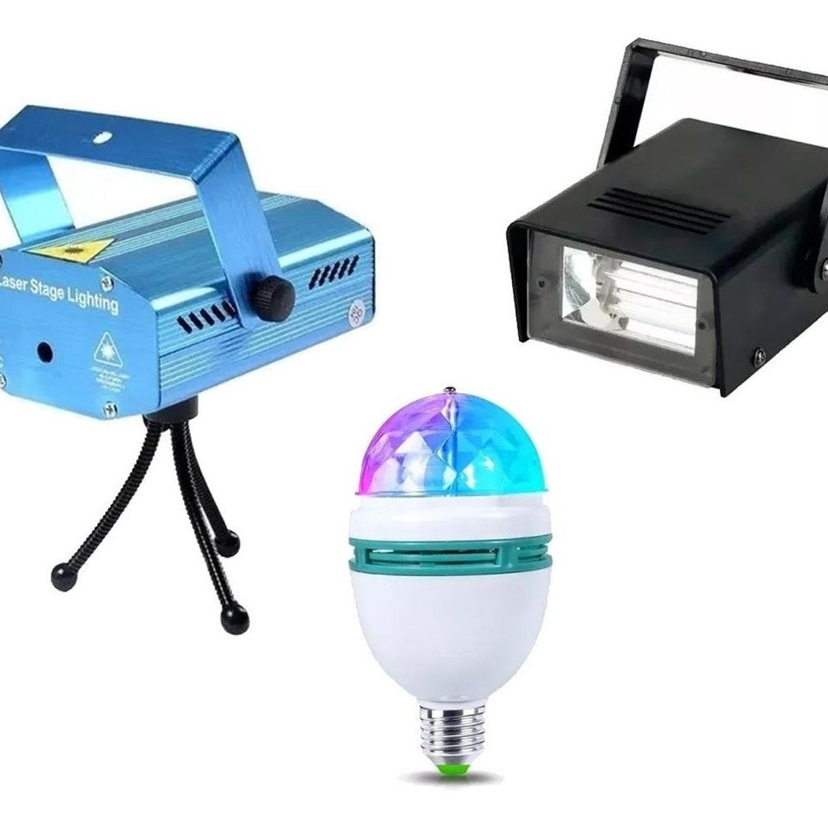 GENERICO - Pack 3 Proyectores LED Láser Estroboscópica y Ampolleta