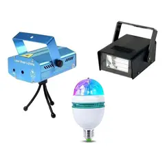 GENERICO - Pack 3 Proyectores LED Láser Estroboscópica y Ampolleta