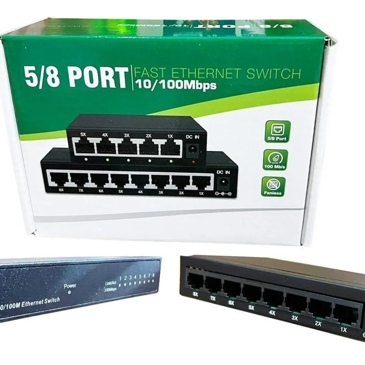 GENERICO - Mini Switch Ethernet 8 Puertos 10100 Mbps RJ45 Compacto