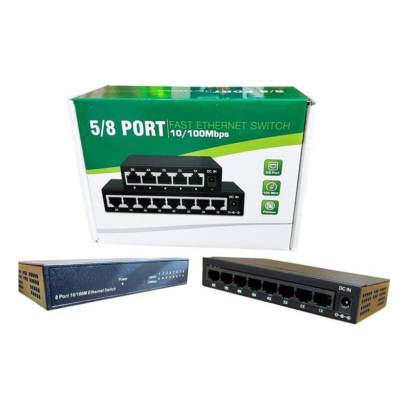 GENERICO - Mini Switch Ethernet 8 Puertos 10100 Mbps RJ45 Compacto
